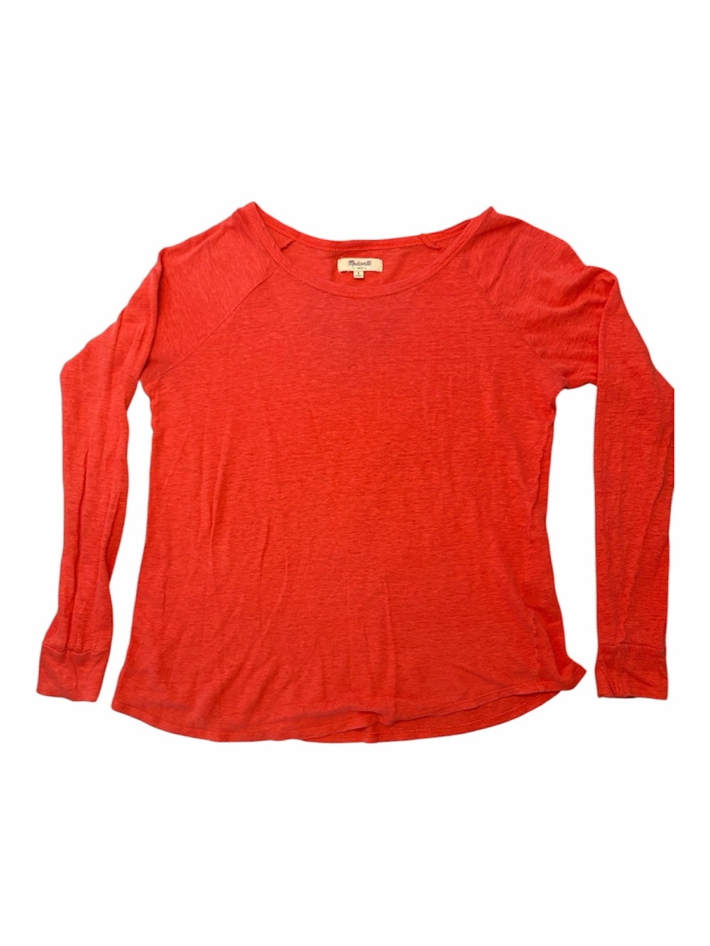 Madewell Coral Scoop-Neck Long Sleeve 100% Linen Top